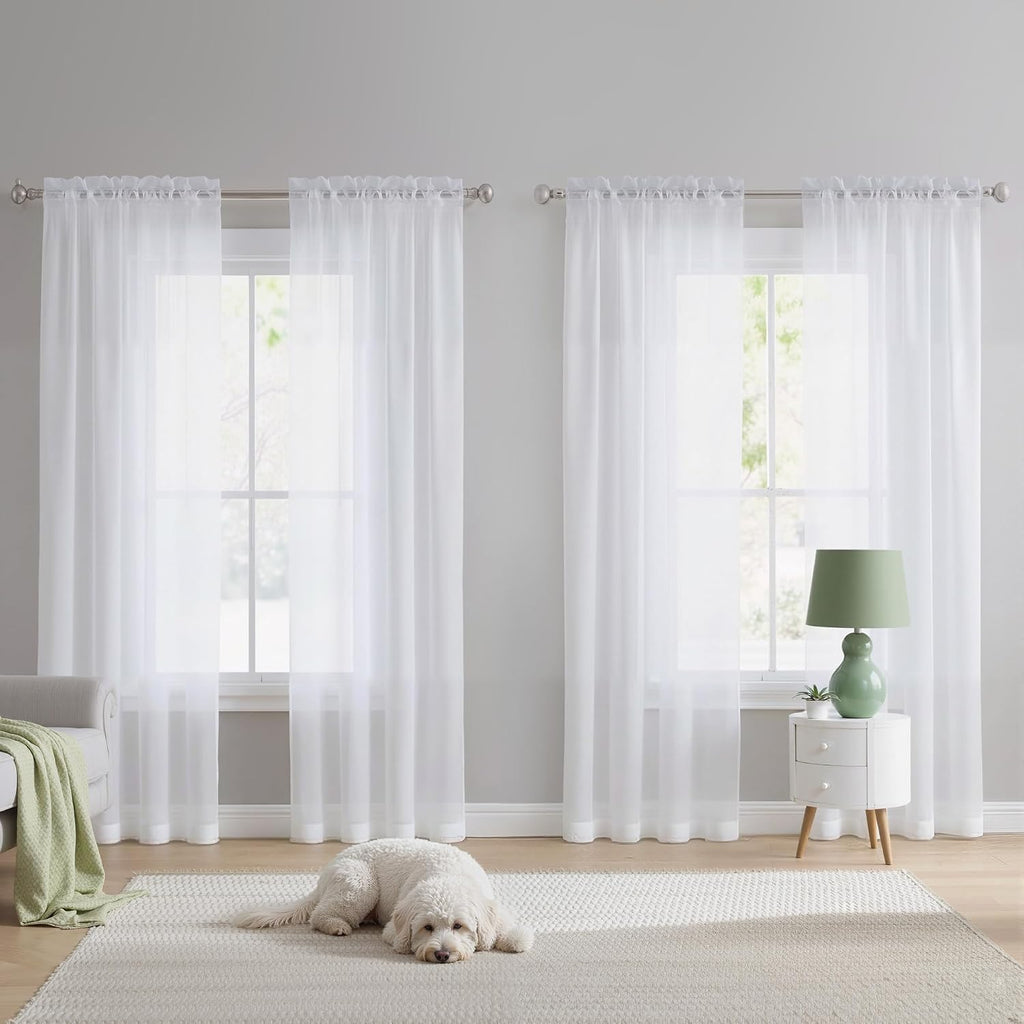 White Sheer Voile Curtains 4 Panels 120 Inch Long