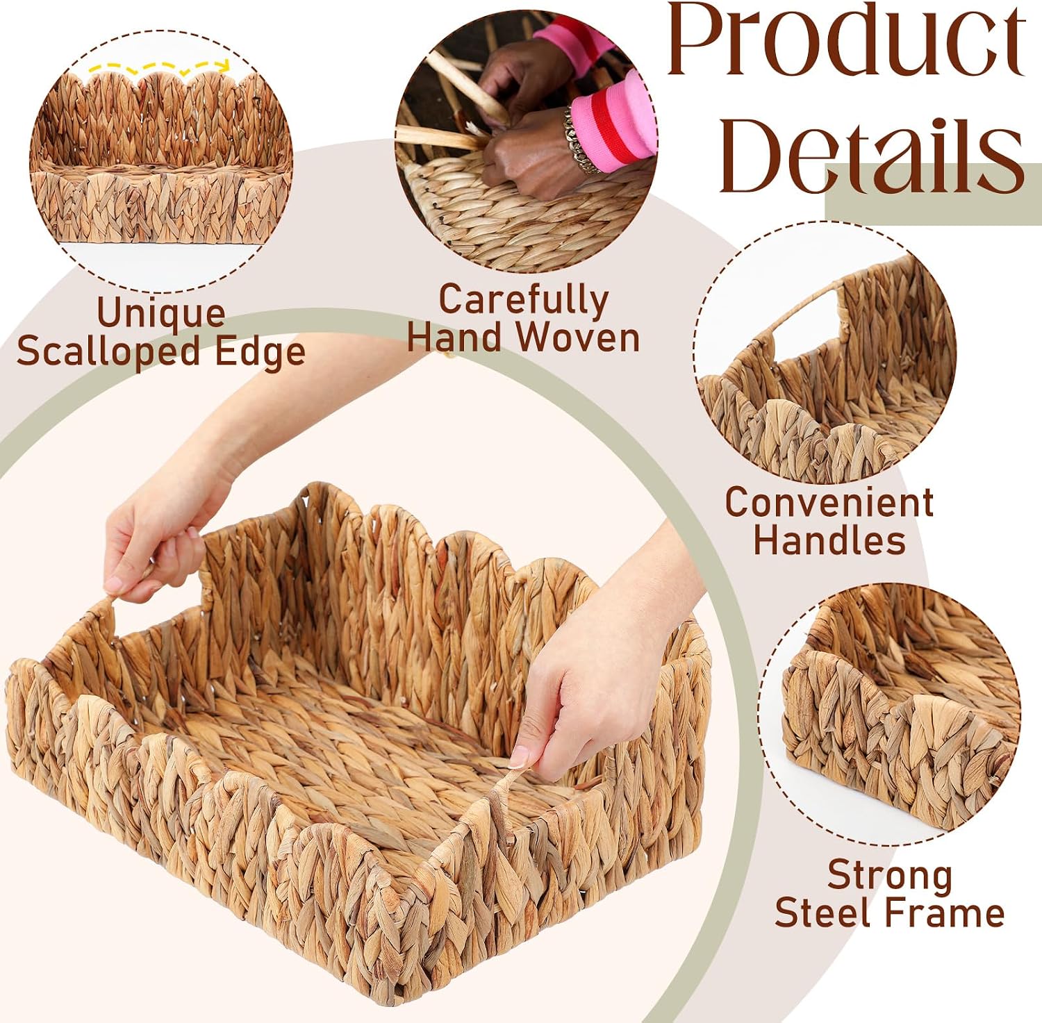 Scalloped Water Hyacinth Storage Baskets