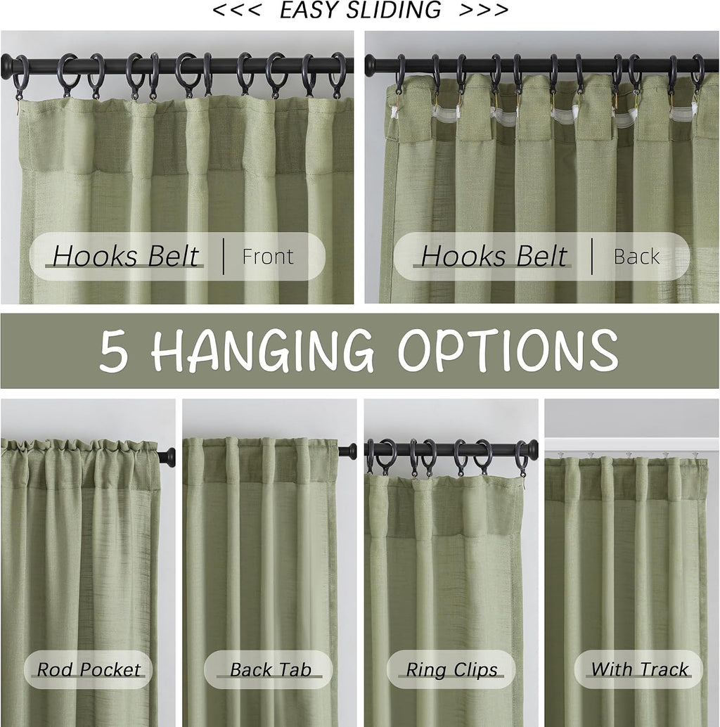 Sage Green Linen Back Tab Curtains Set of 2