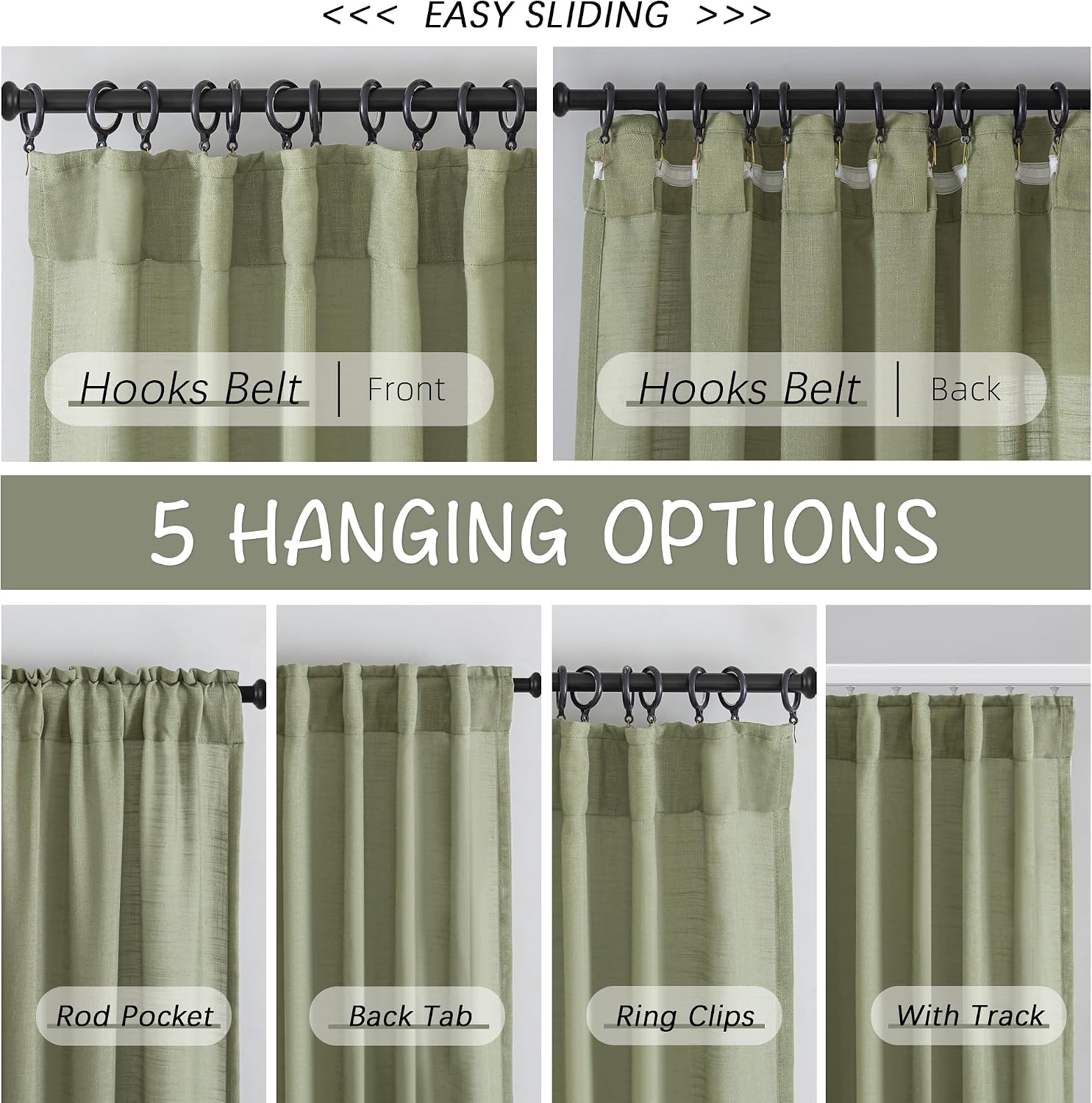 Sage Green Linen Back Tab Curtains Set of 2