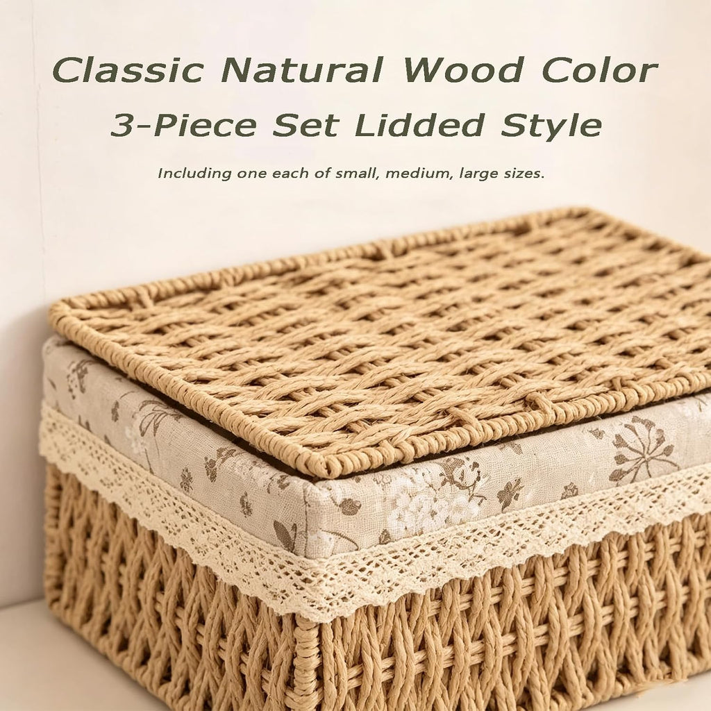 Nesting Rattan Storage Baskets With Lids