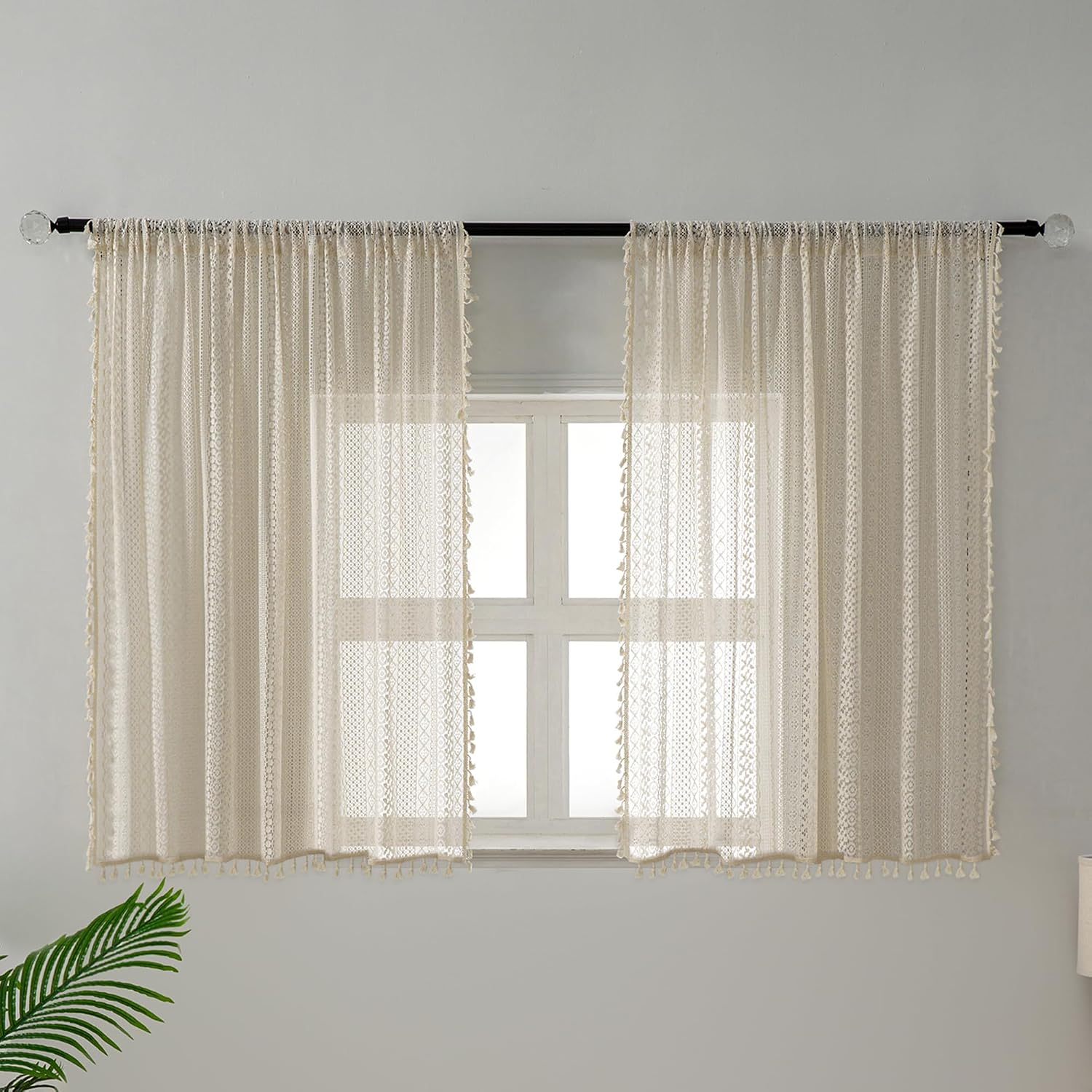 Beige Boho Lace Curtains 2 Panels