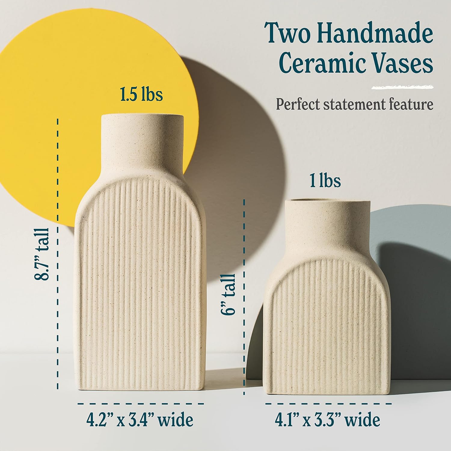 Cream Ribbed Ceramic Vase Set of 2