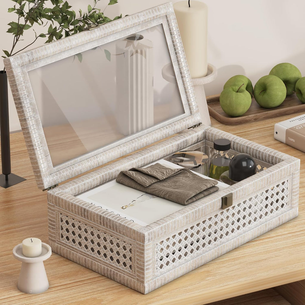 White Lidded Rattan Decorative Boxes