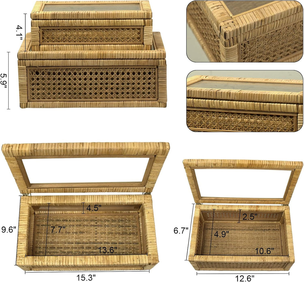 Glass Top Stackable Rattan Display Boxes