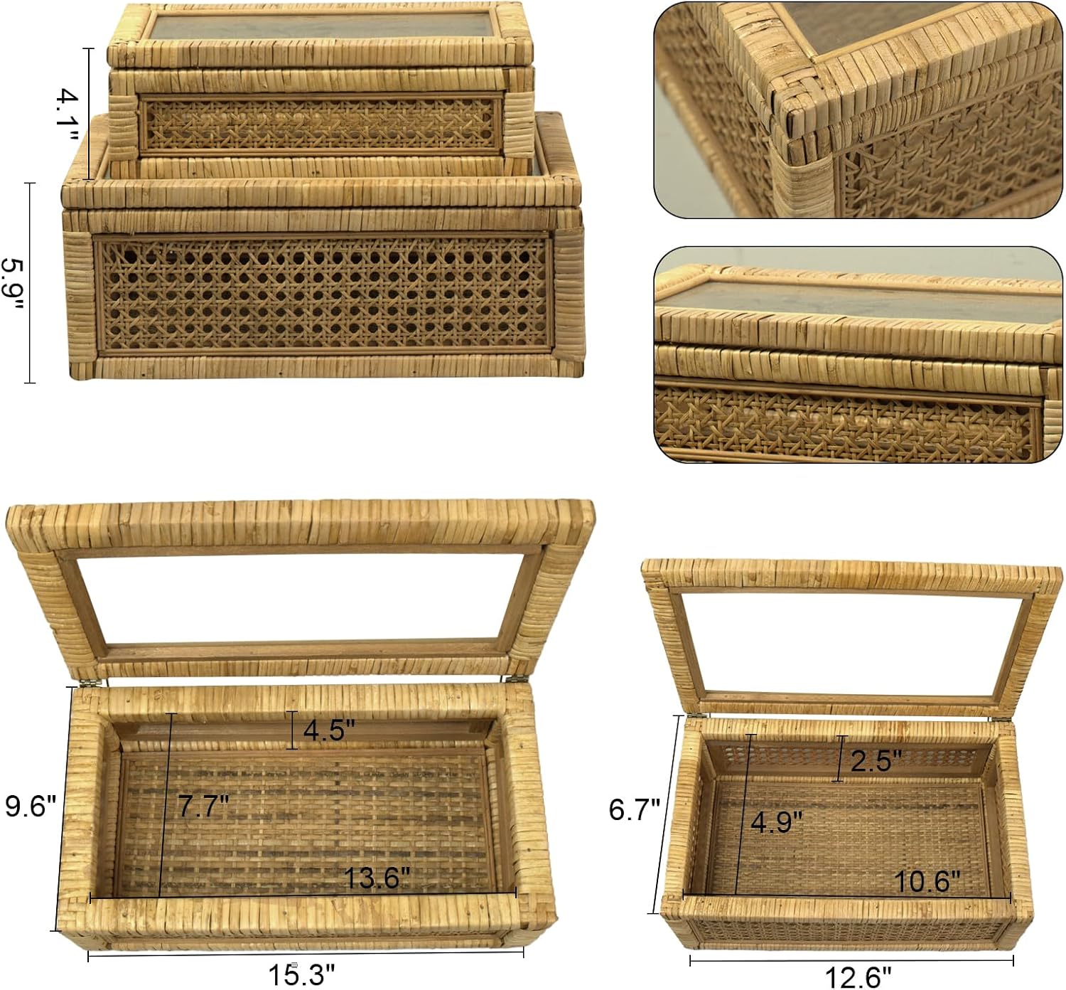 Glass Top Stackable Rattan Display Boxes