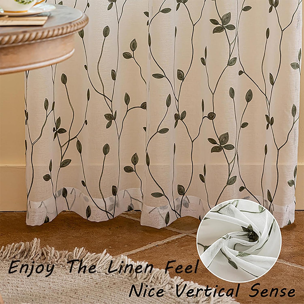 Embroidered Leaf Sheer Curtains 2 Panels