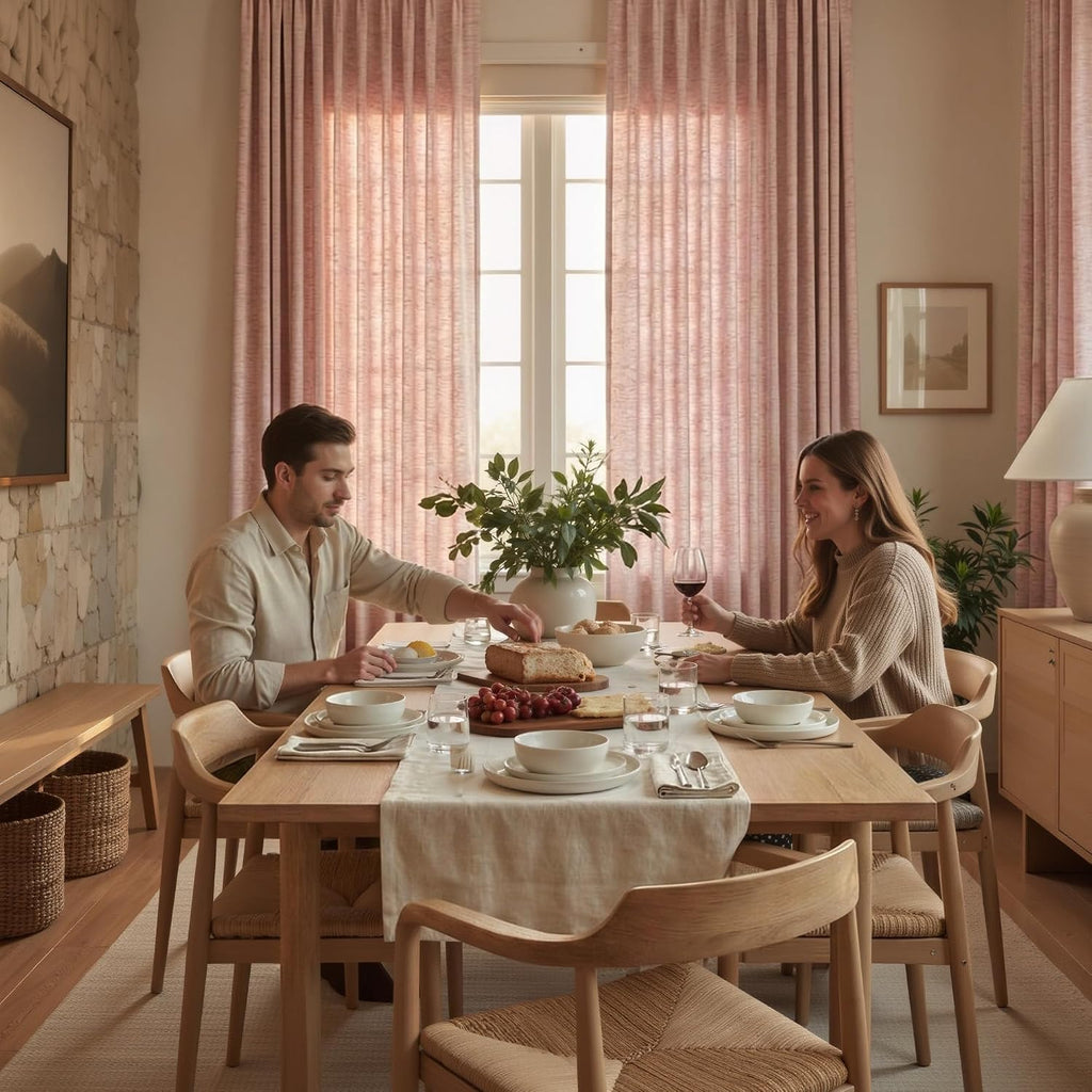 Pink Faux Linen Sheer Curtains 2 Panels