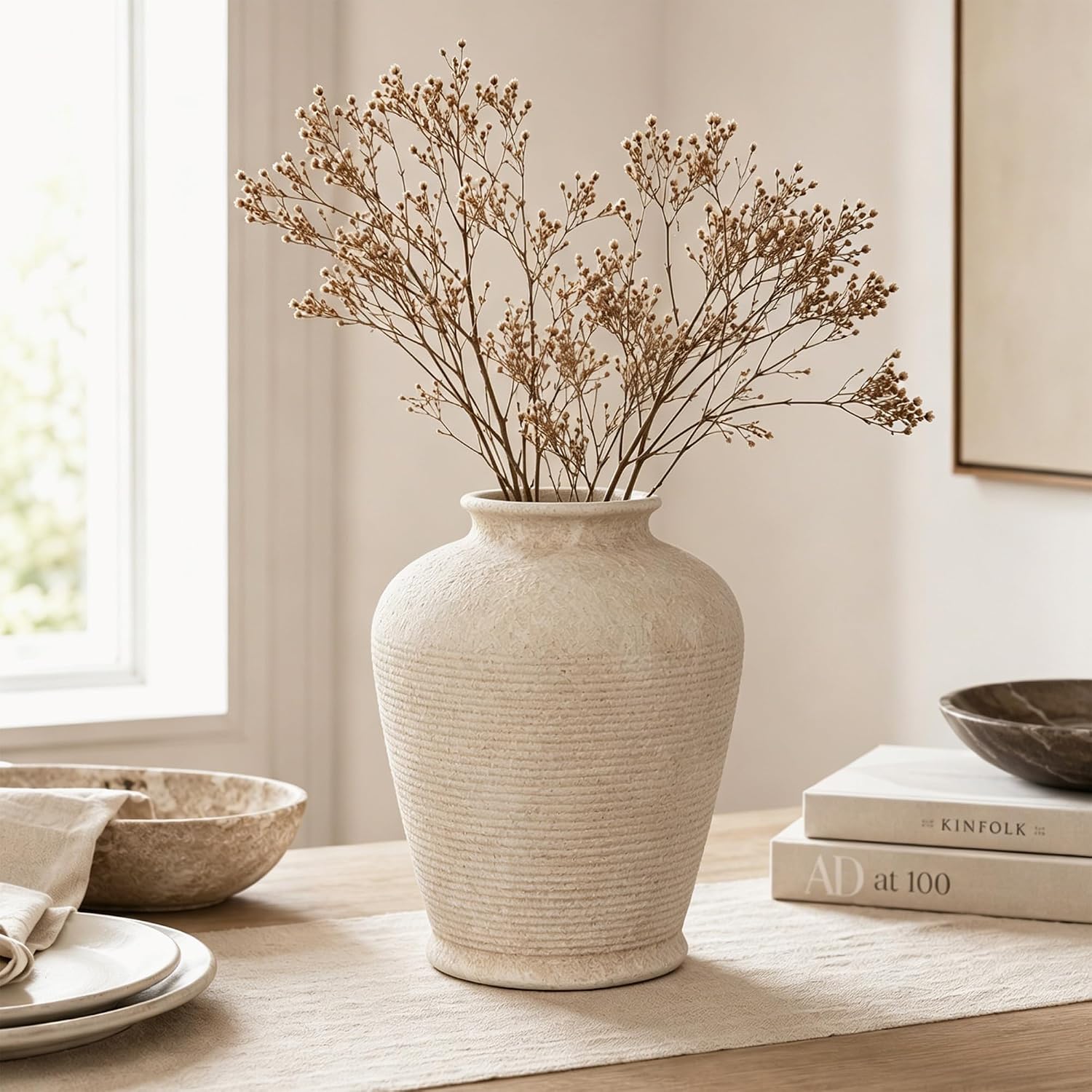 Beige Vintage Bottle Ceramic Vase