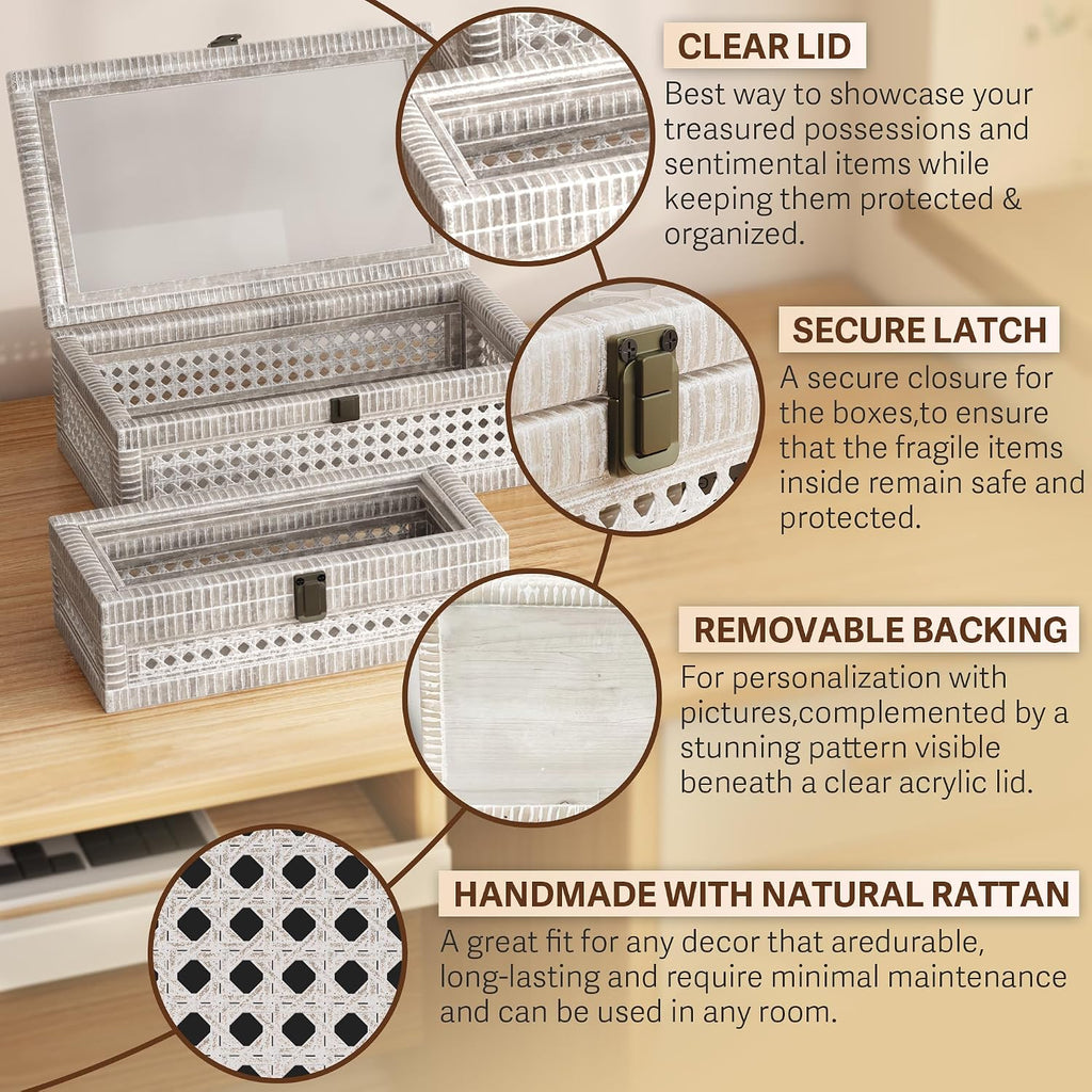 White Lidded Rattan Decorative Boxes
