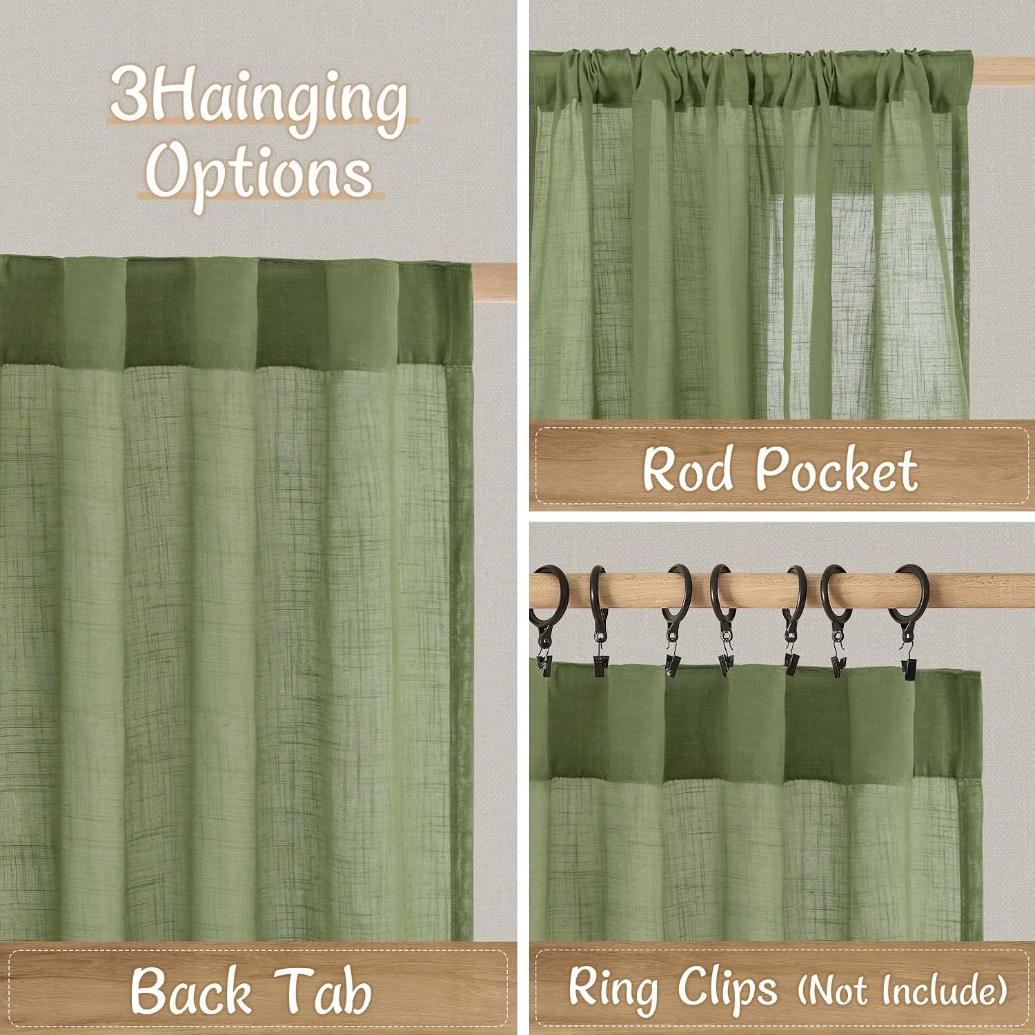 Sage Green Linen Sheer Curtains 2 Panels