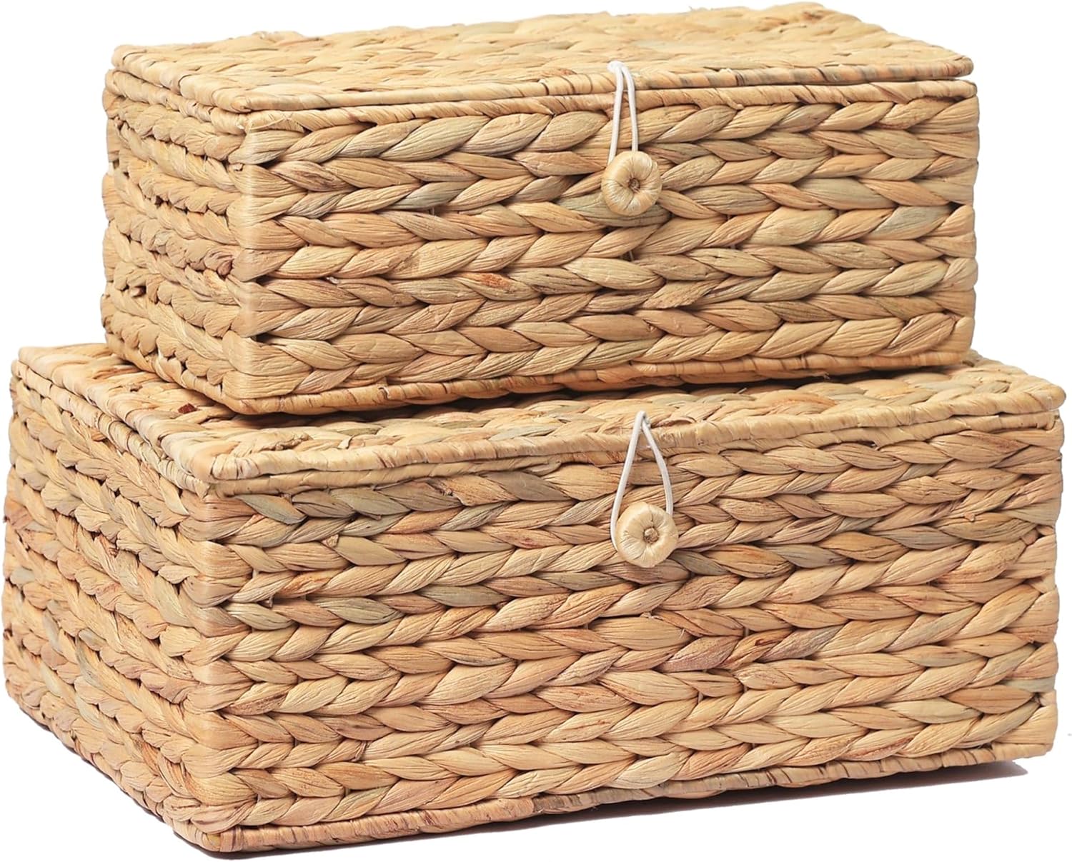 Lidded Rectangular Rattan Storage Bins