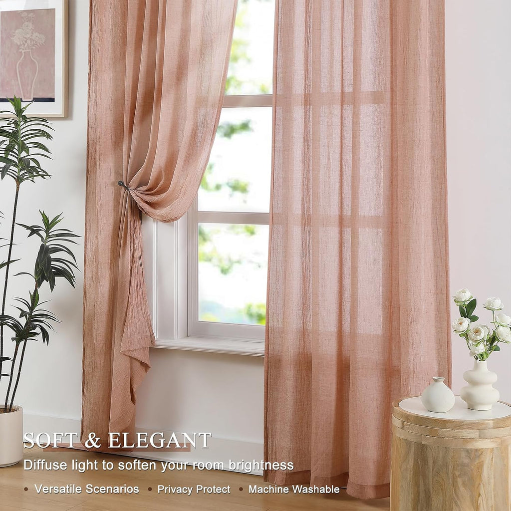 Blush Pink Linen Sheer Curtains 2 Panels
