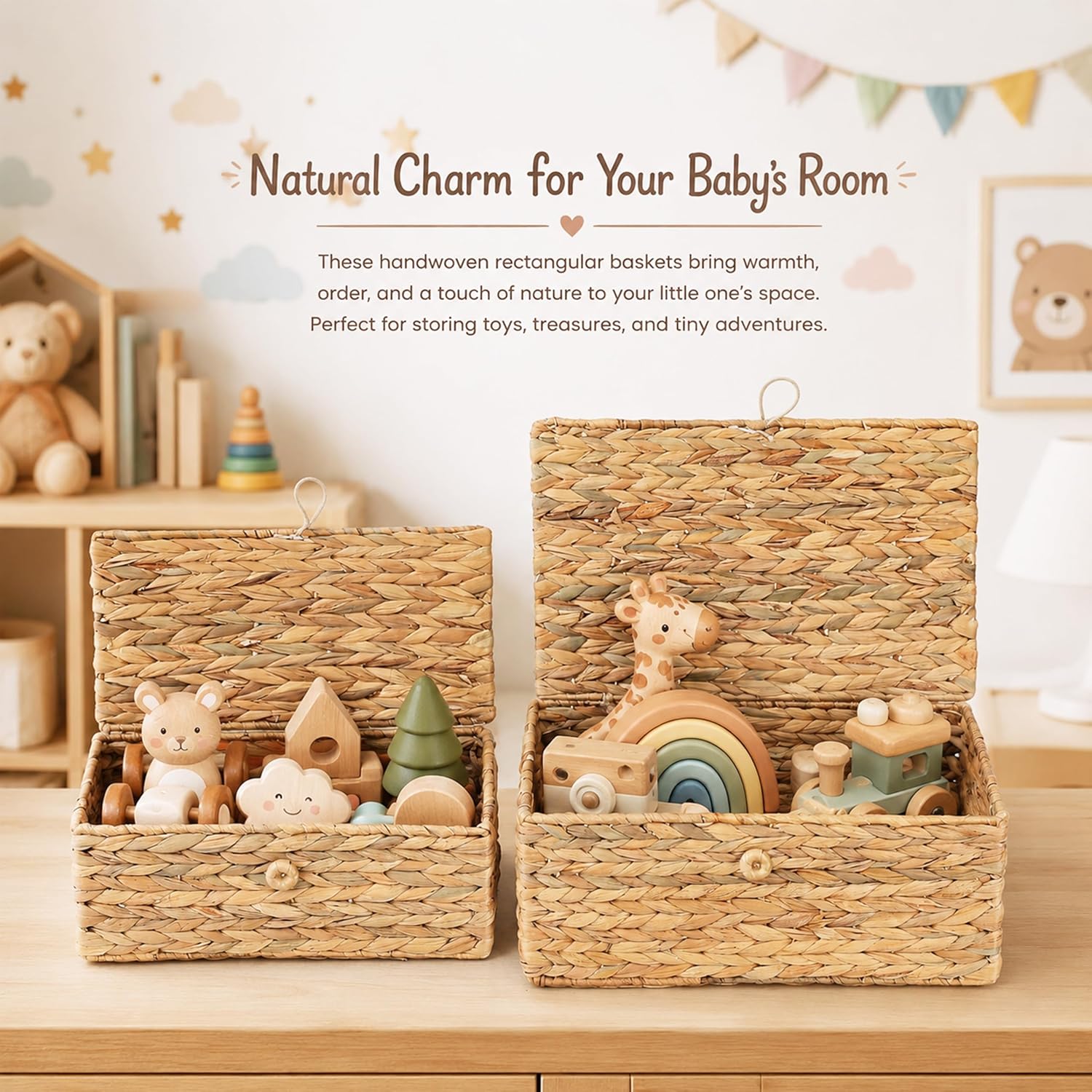 Lidded Rectangular Rattan Storage Bins