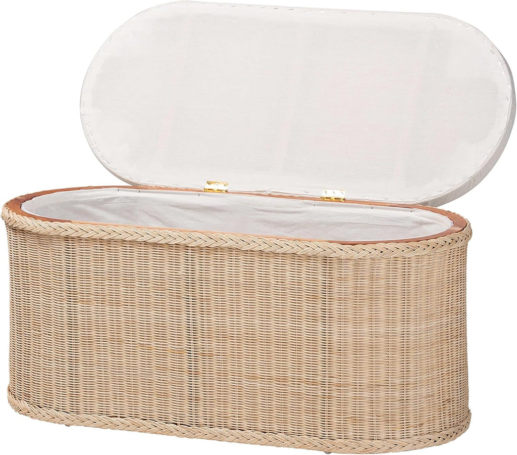 Rattan Storage Bench With Cushion