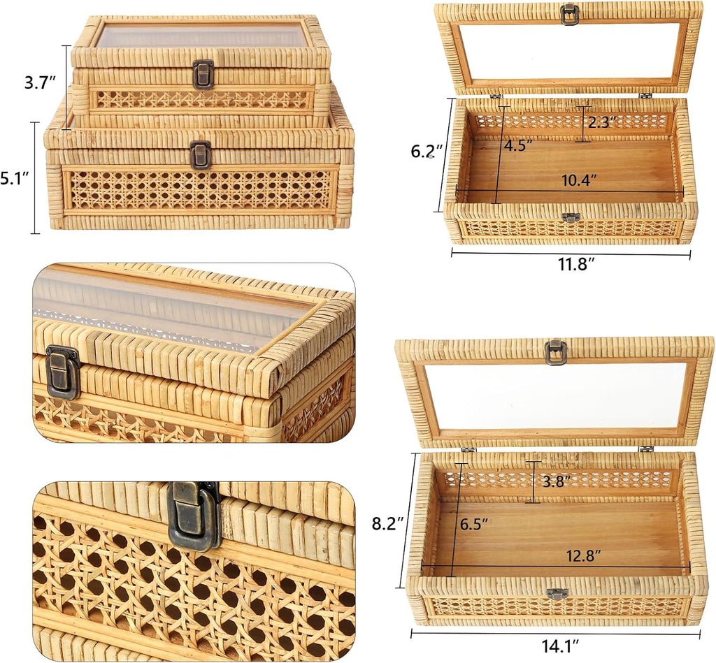 Glass Top Stackable Rattan Storage Boxes