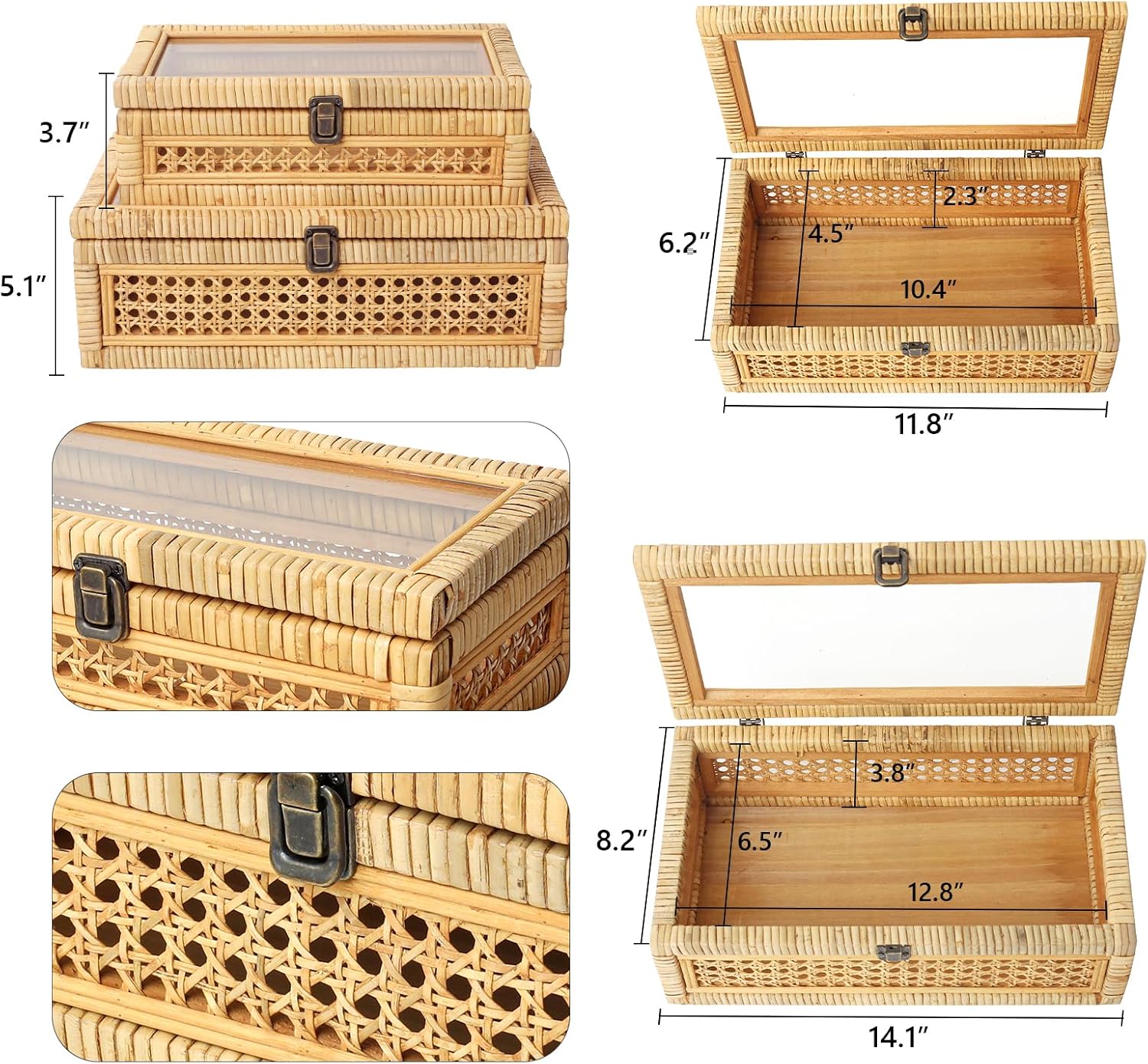 Glass Top Stackable Rattan Storage Boxes