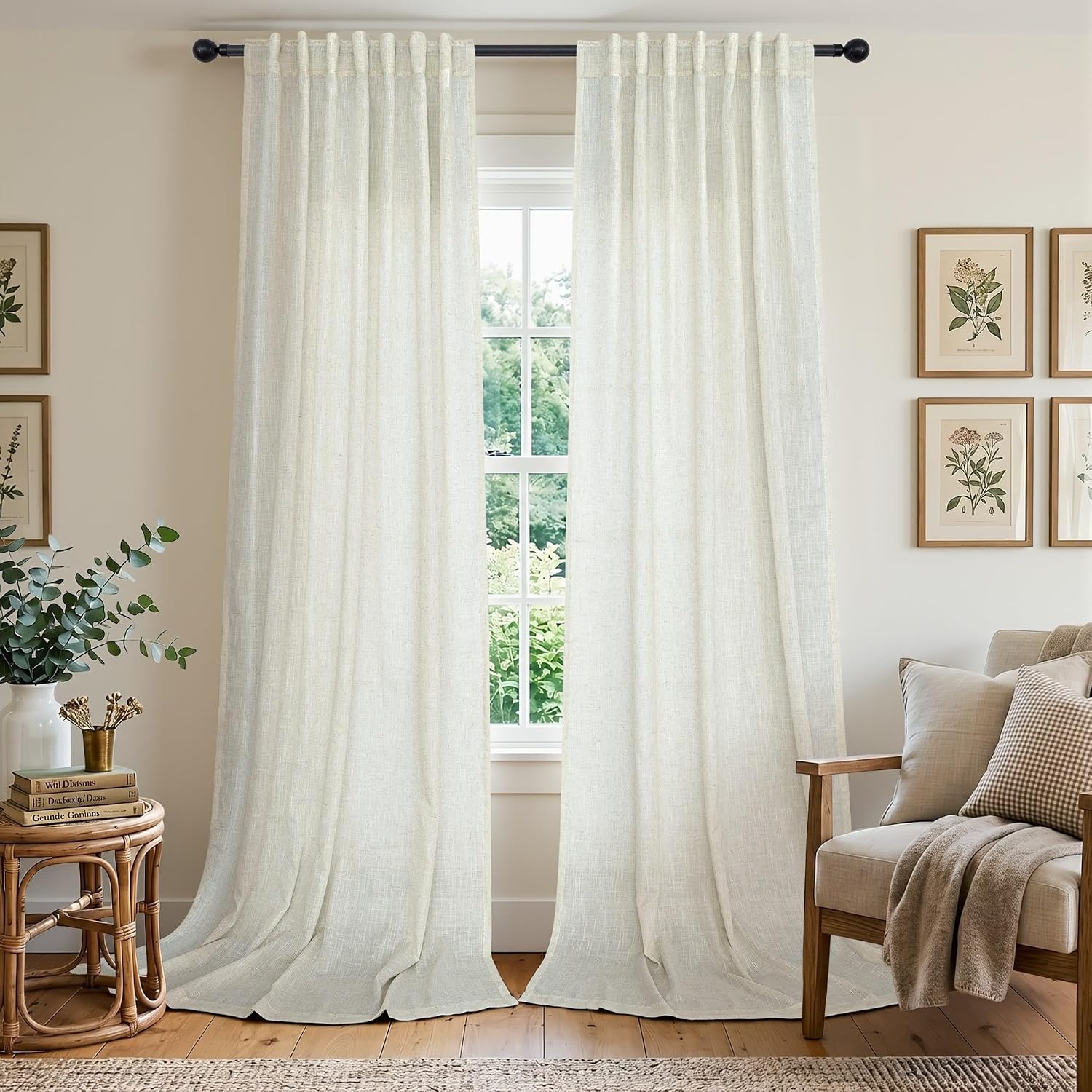 Cream Linen Sheer Curtains 2 Panels