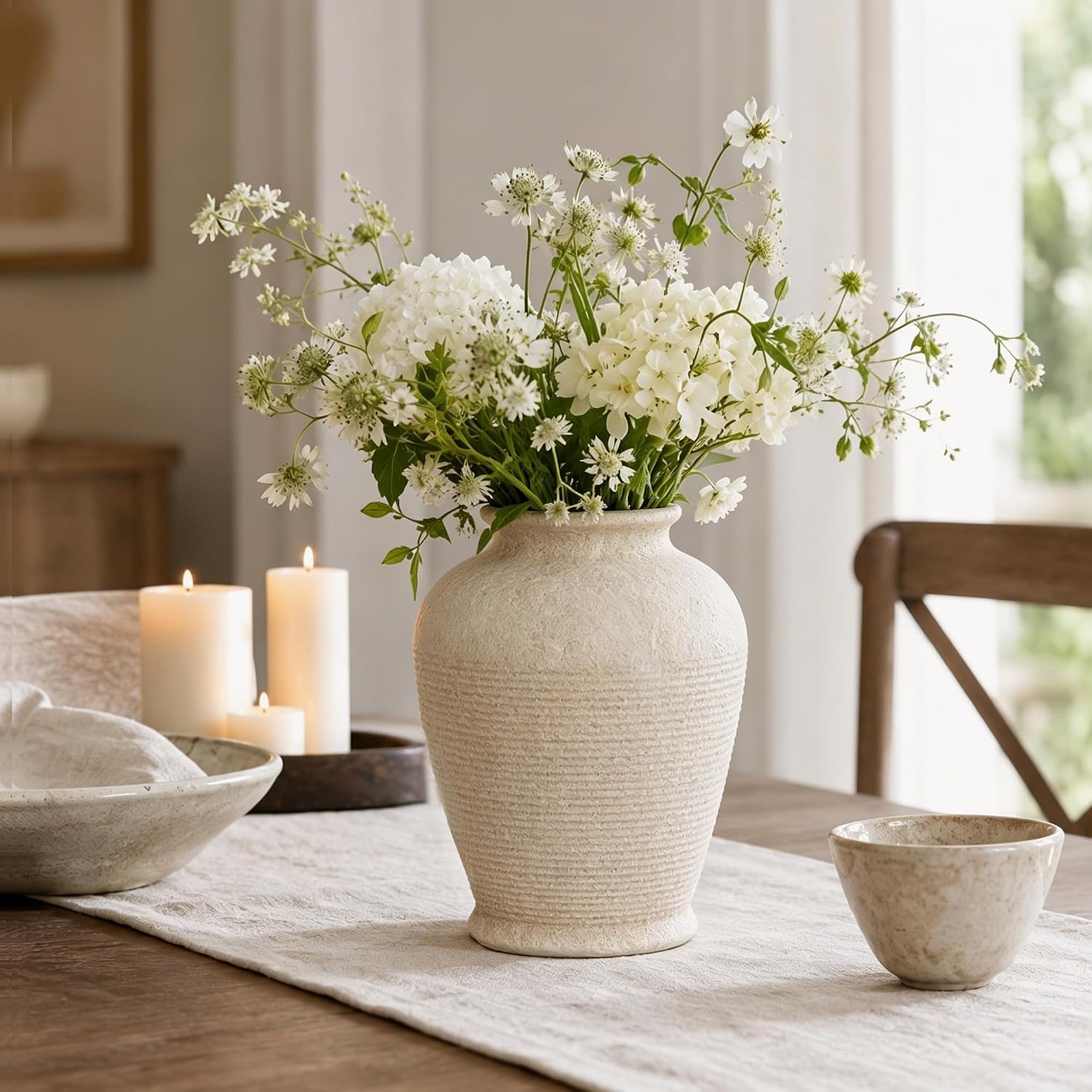 Beige Vintage Bottle Ceramic Vase