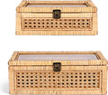 Glass Top Lidded Rattan Storage Boxes