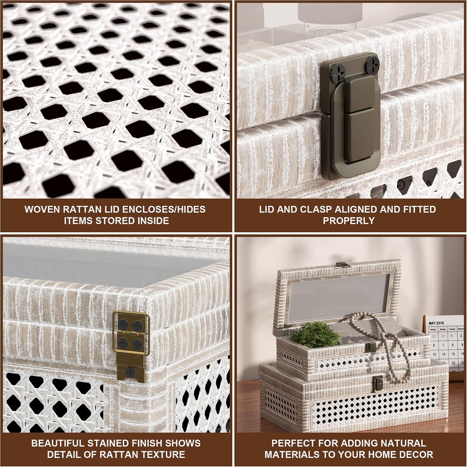 White Lidded Rattan Decorative Boxes
