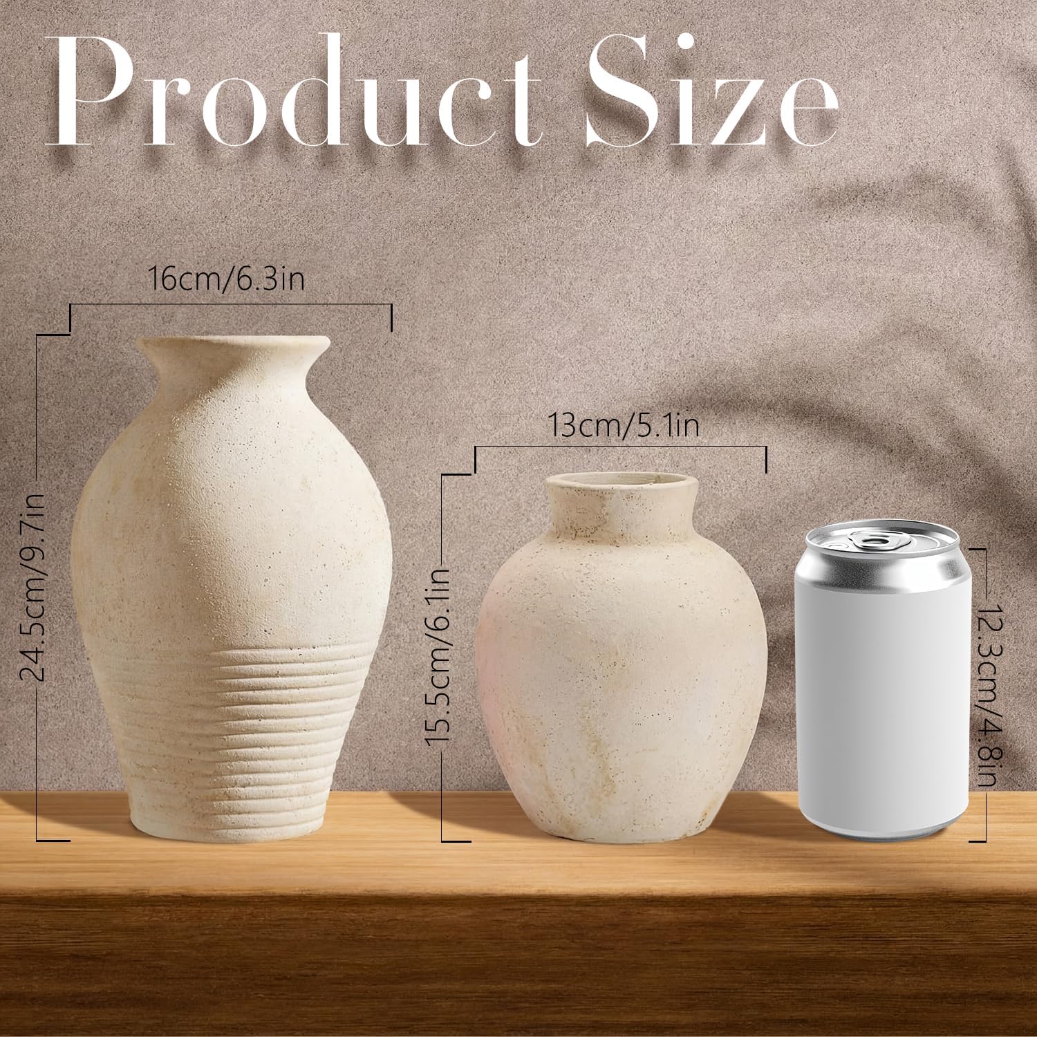 Terracotta White Rustic Vase Set of 2