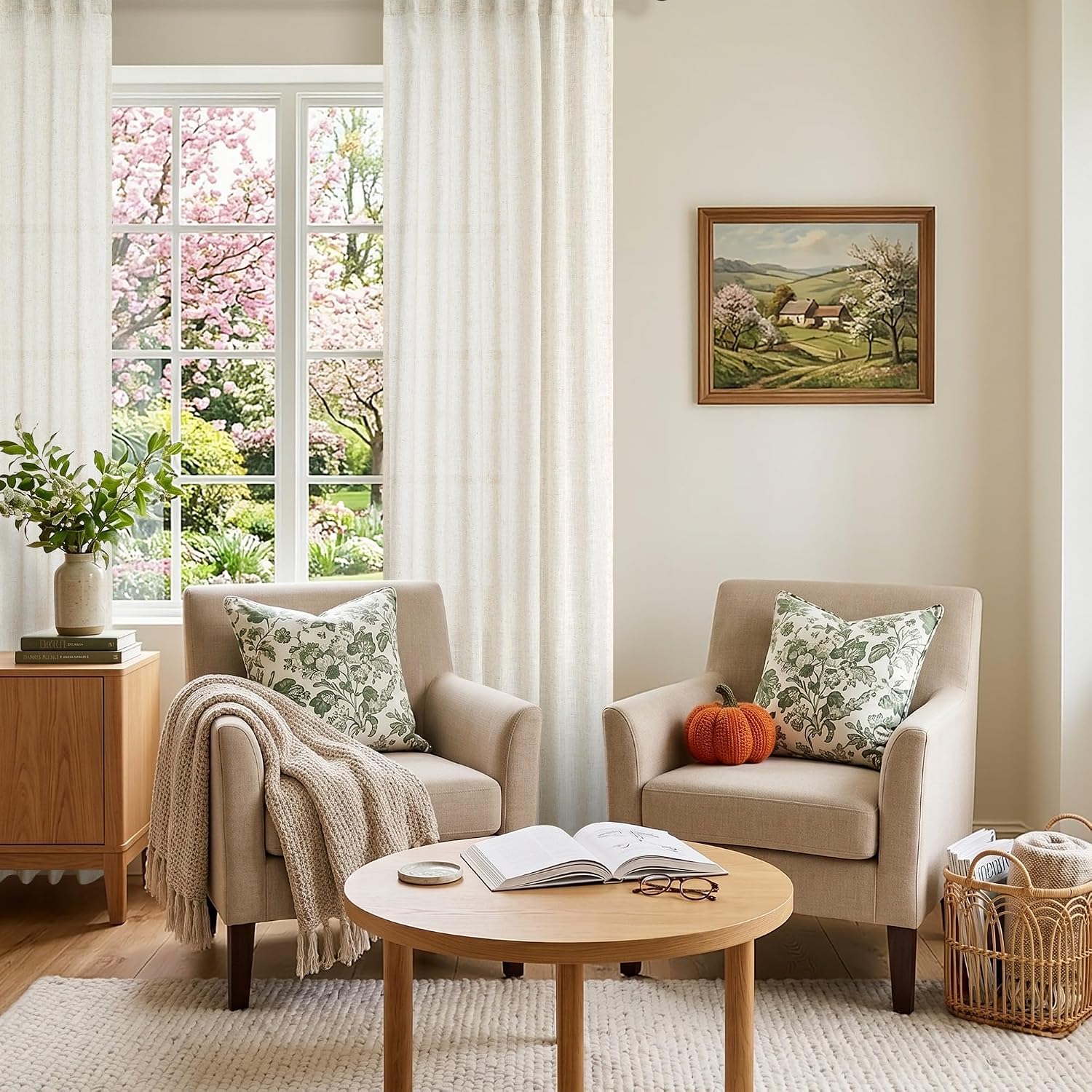 Cream Linen Sheer Curtains 2 Panels