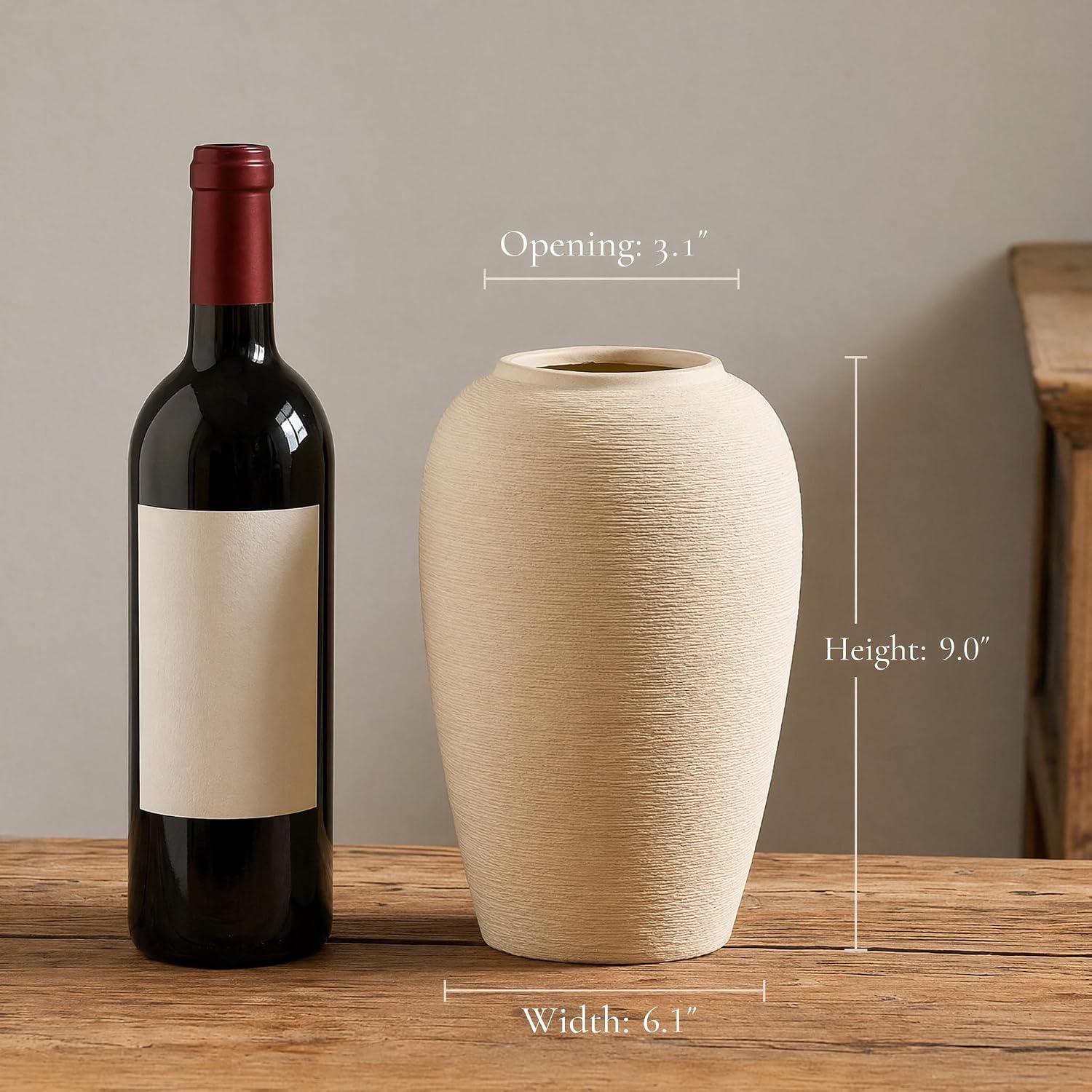 Textured Beige Ceramic Vase