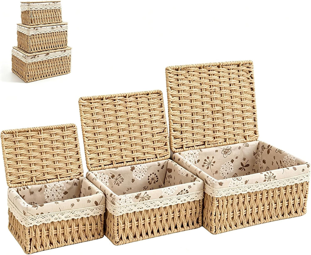 Nesting Rattan Storage Baskets With Lids