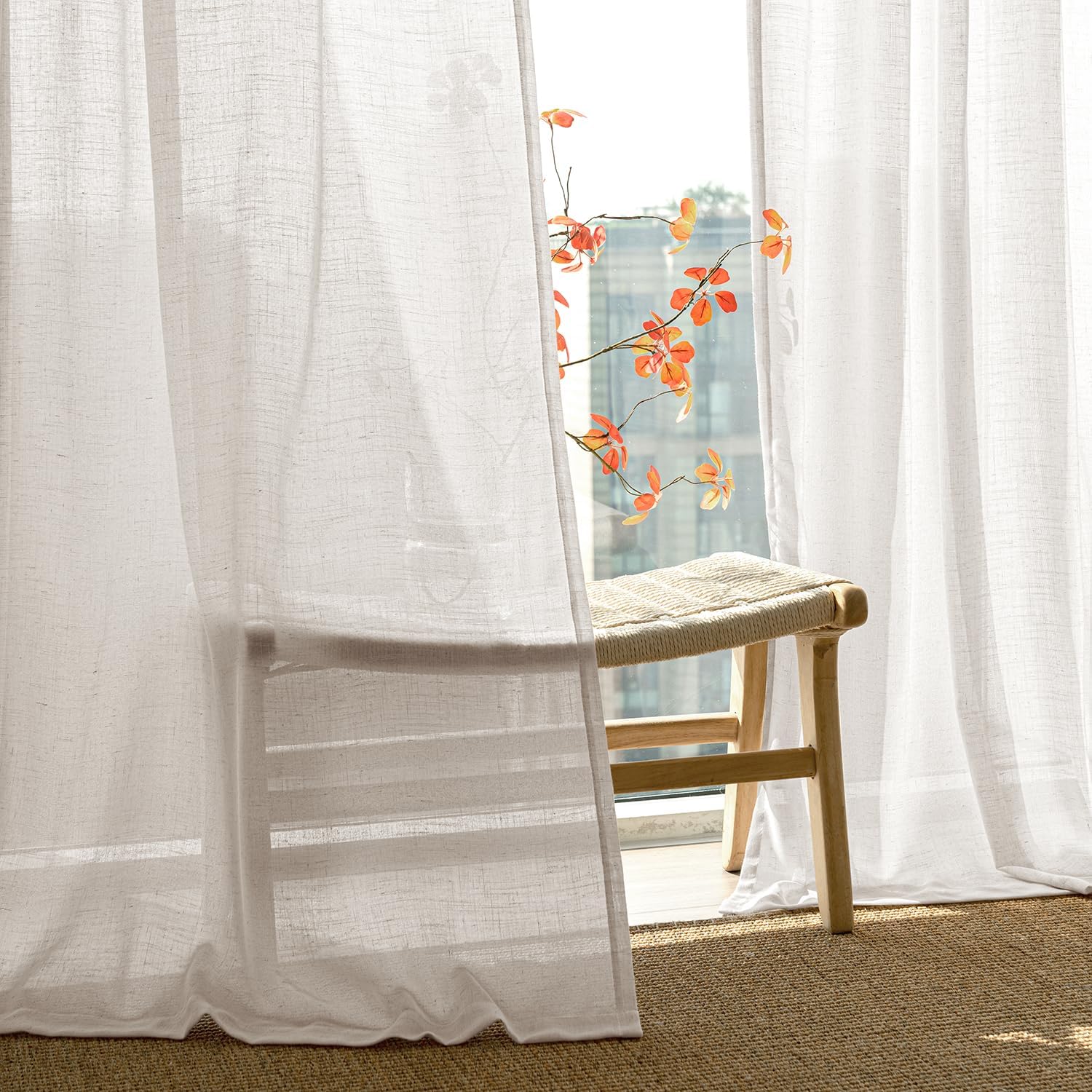 Cream Linen Sheer Curtains 2 Panels