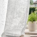 White Leaf Pattern Semi Sheer Curtains Set of 2