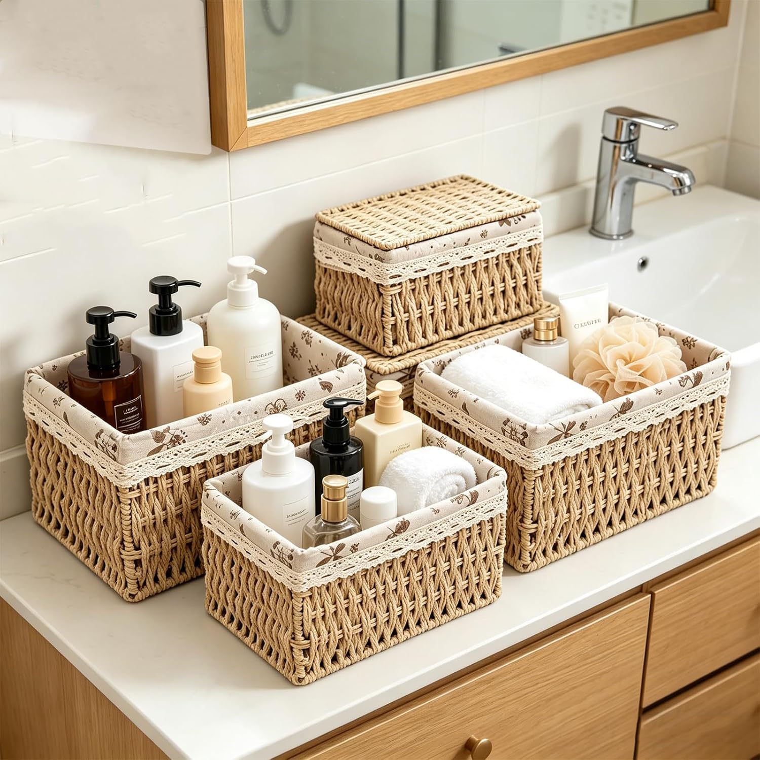 Nesting Rattan Storage Baskets With Lids