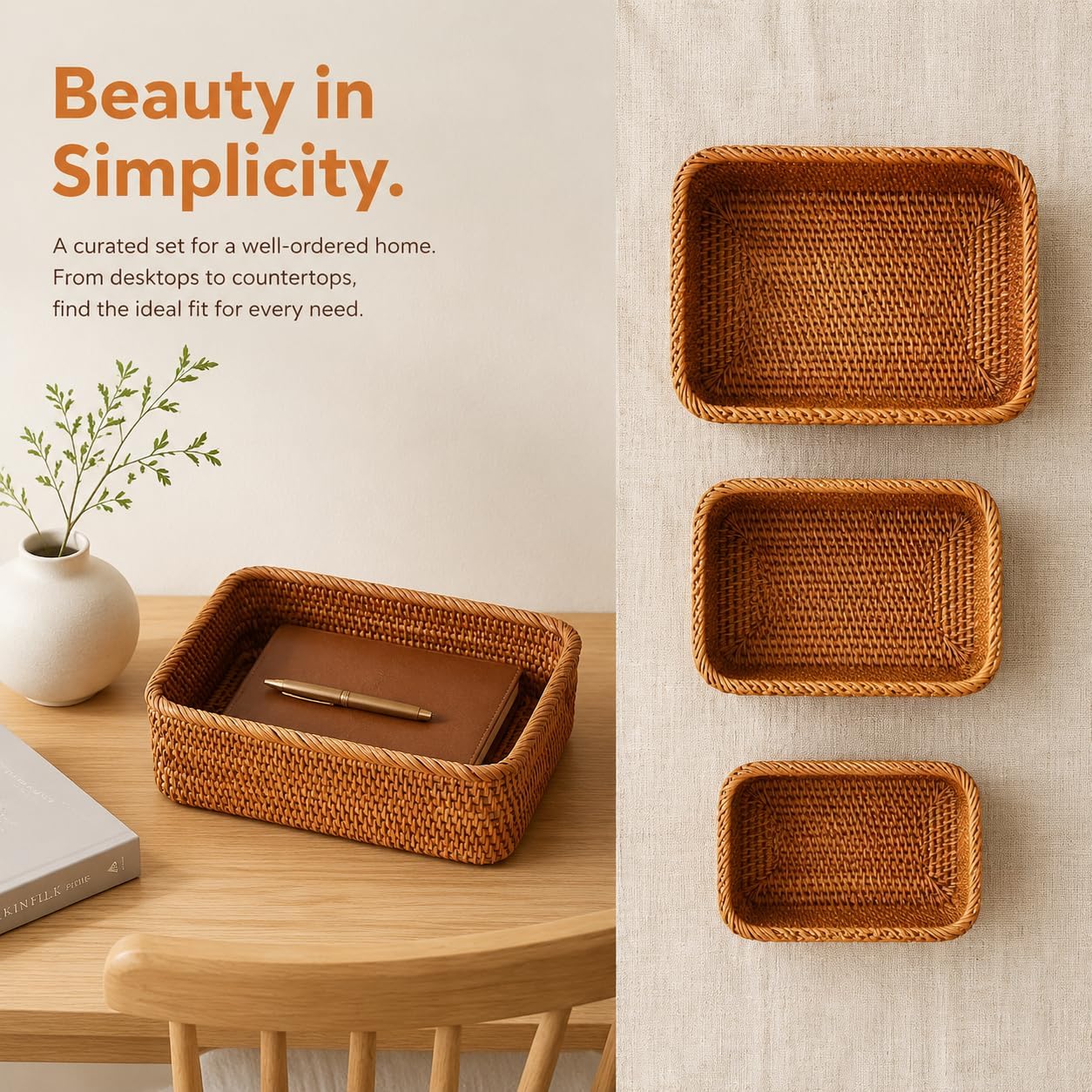 Nesting Natural Rattan Storage Baskets