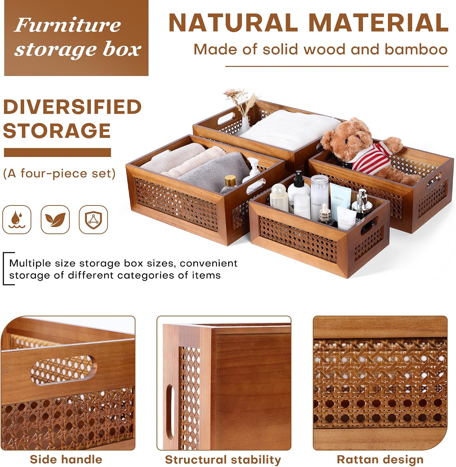 Handmade Rattan Wooden Storage Baskets