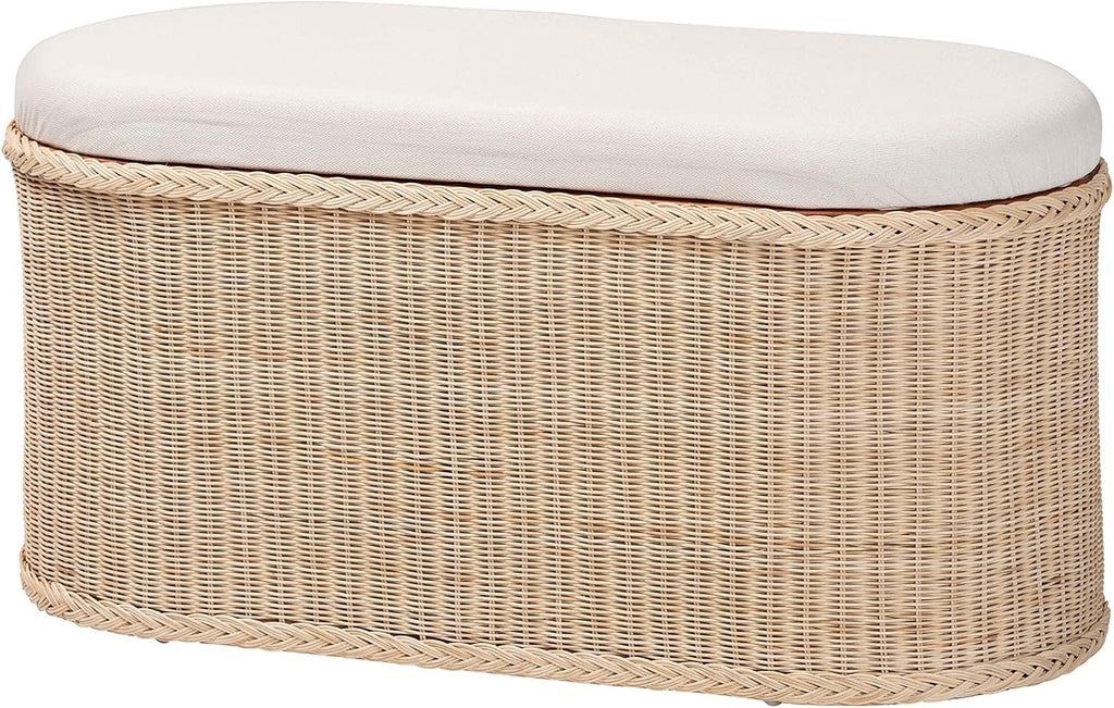 Rattan Storage Bench With Cushion