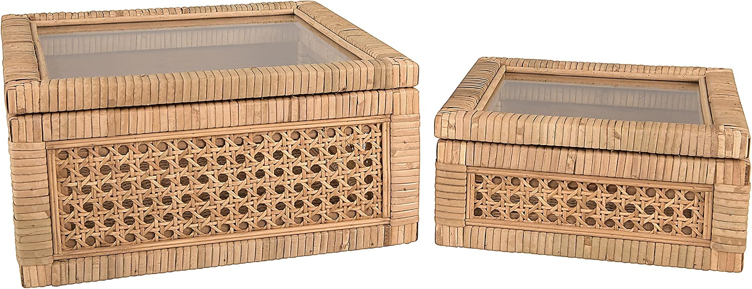Glass Top Rattan Wood Display Boxes