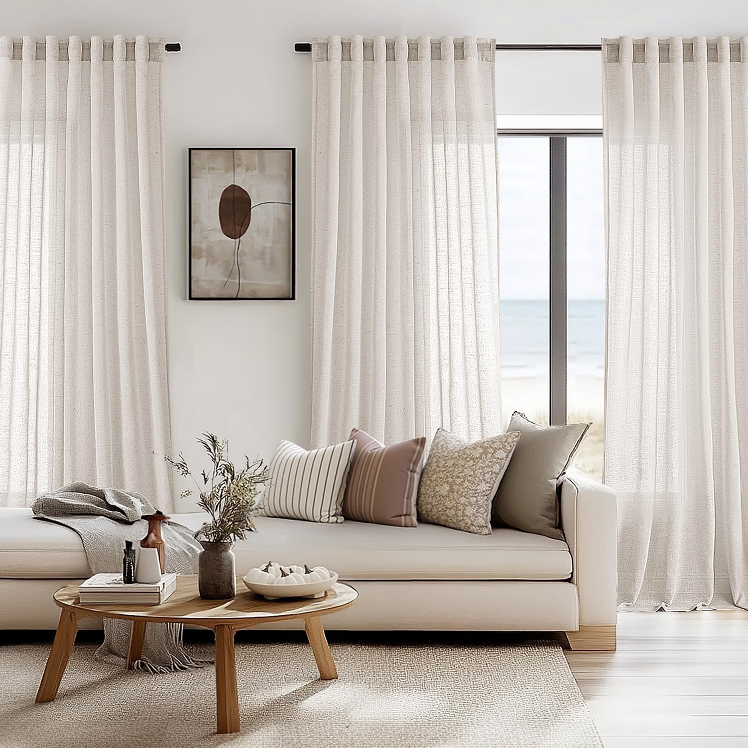 Cream Linen Sheer Curtains 2 Panels