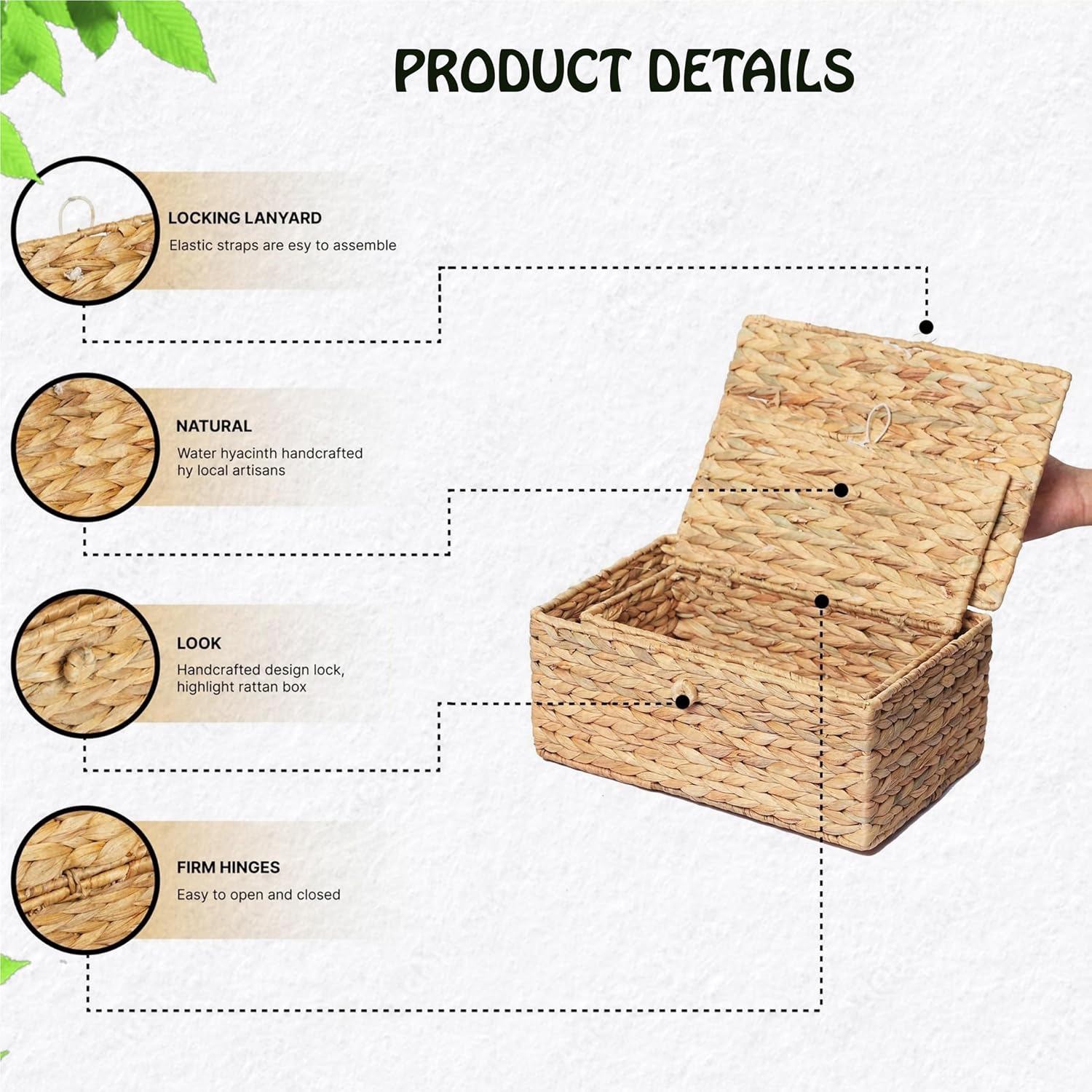 Lidded Rectangular Rattan Storage Bins