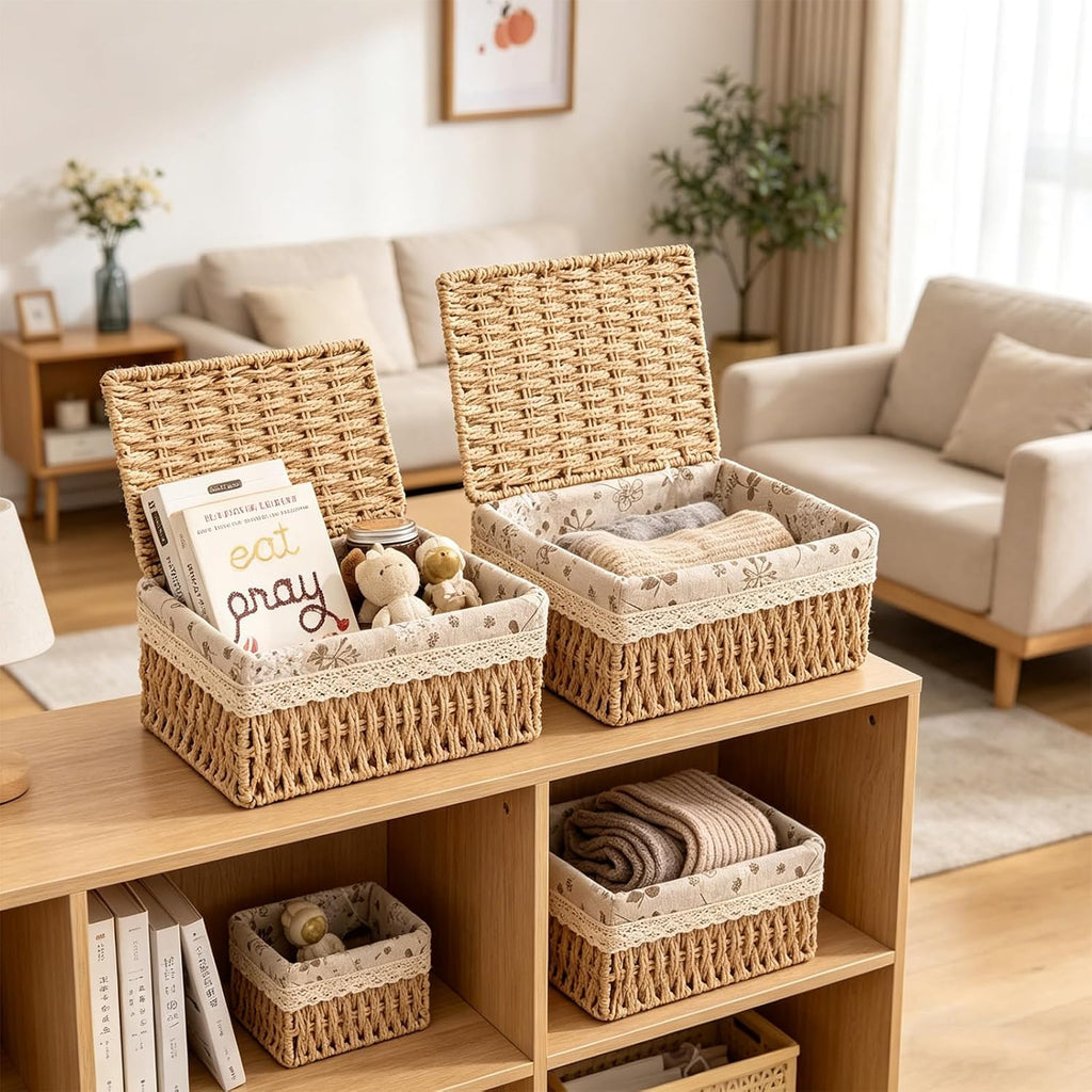 Nesting Rattan Storage Baskets With Lids