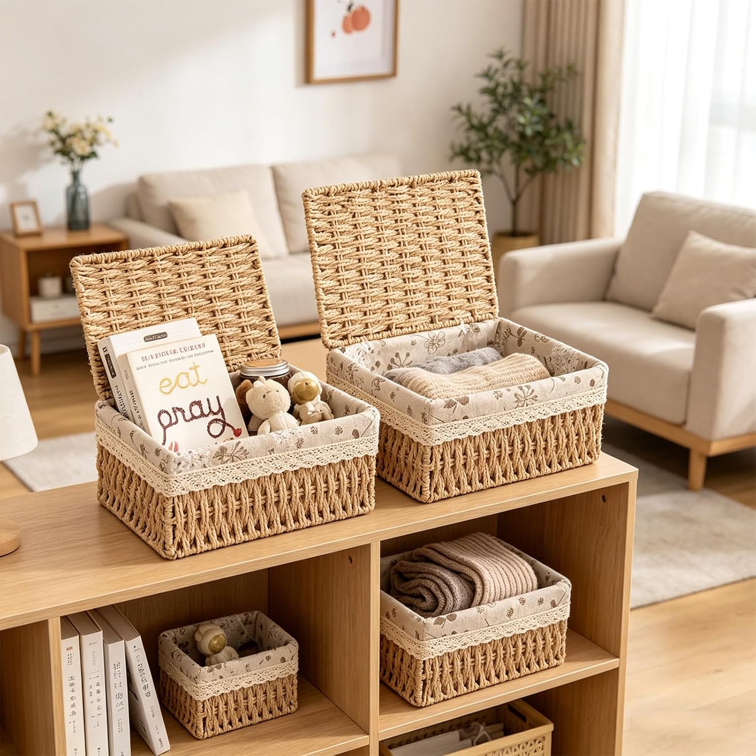 Nesting Rattan Storage Baskets With Lids