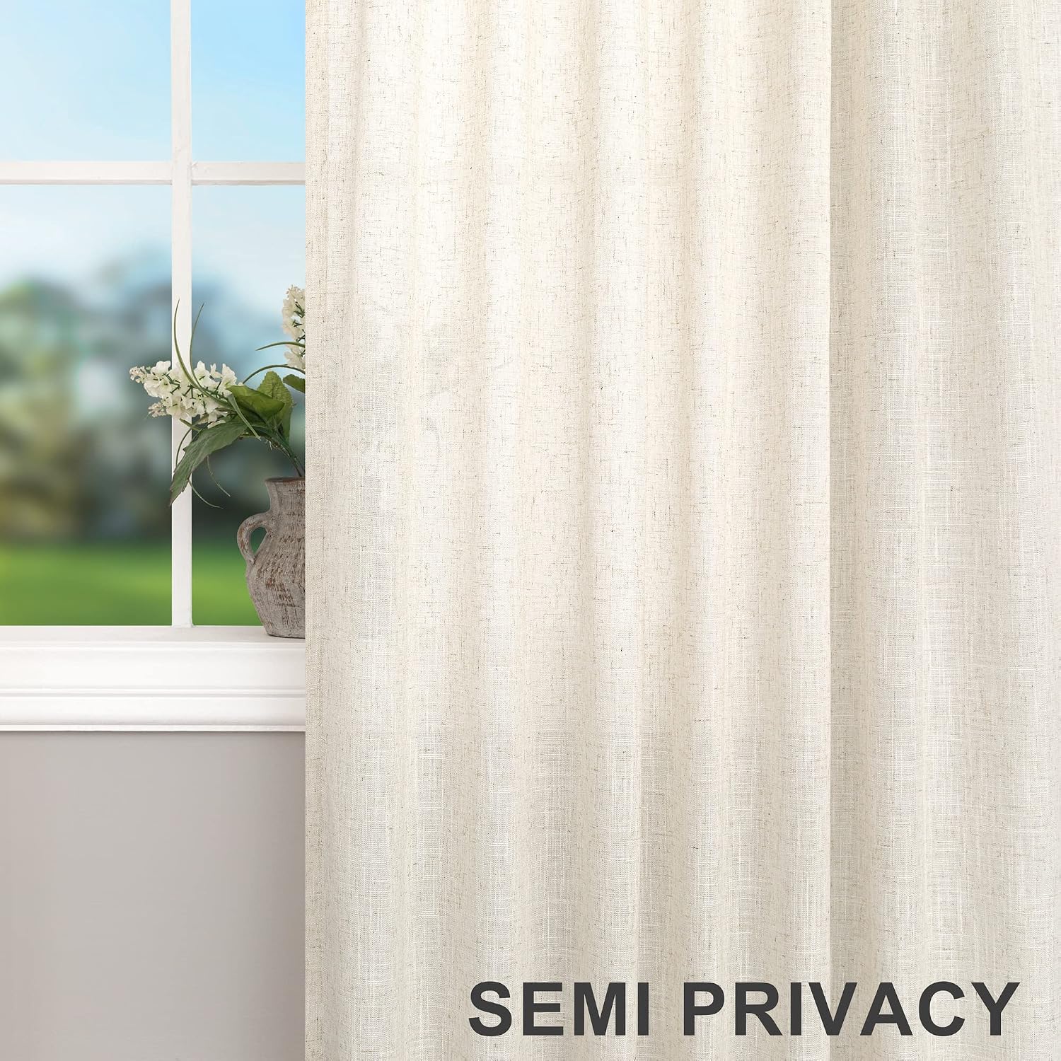 Cream Linen Sheer Curtains 2 Panels