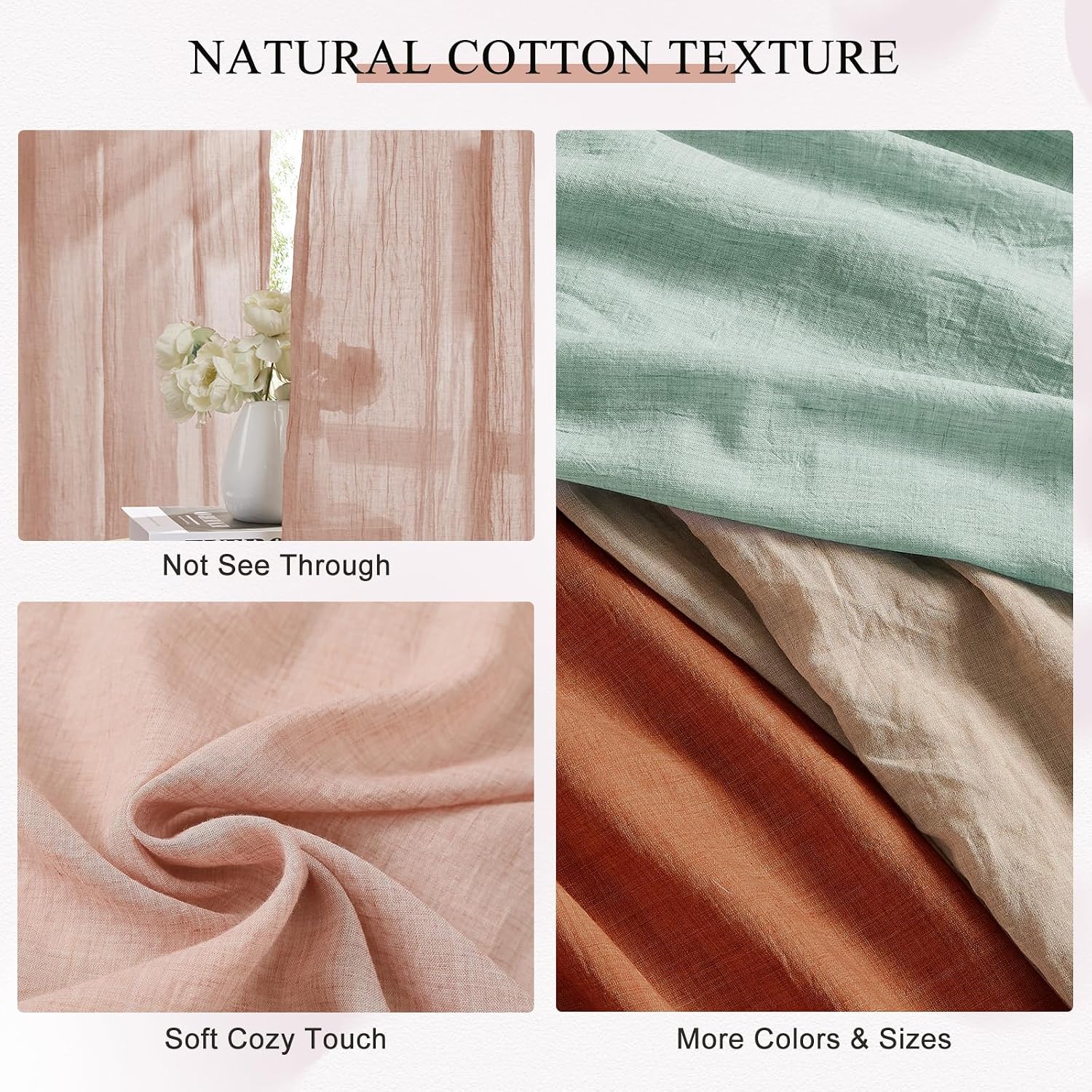 Blush Pink Linen Sheer Curtains 2 Panels