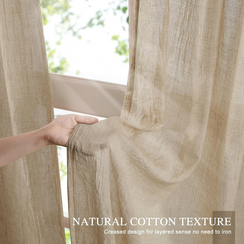 Tan Linen Textured Sheer Curtains 2 Panels