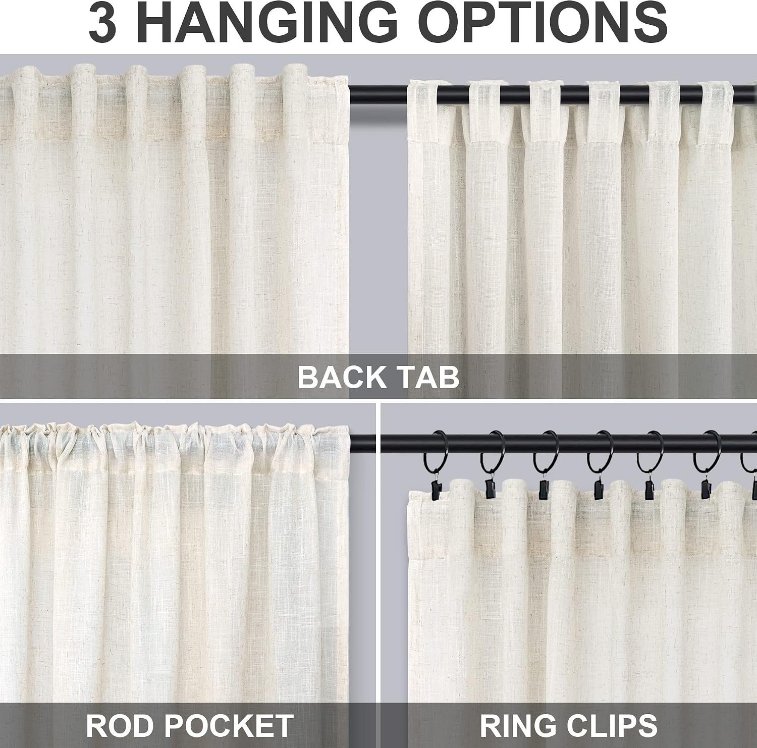 Cream Linen Sheer Curtains 2 Panels