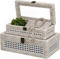 White Lidded Rattan Decorative Boxes