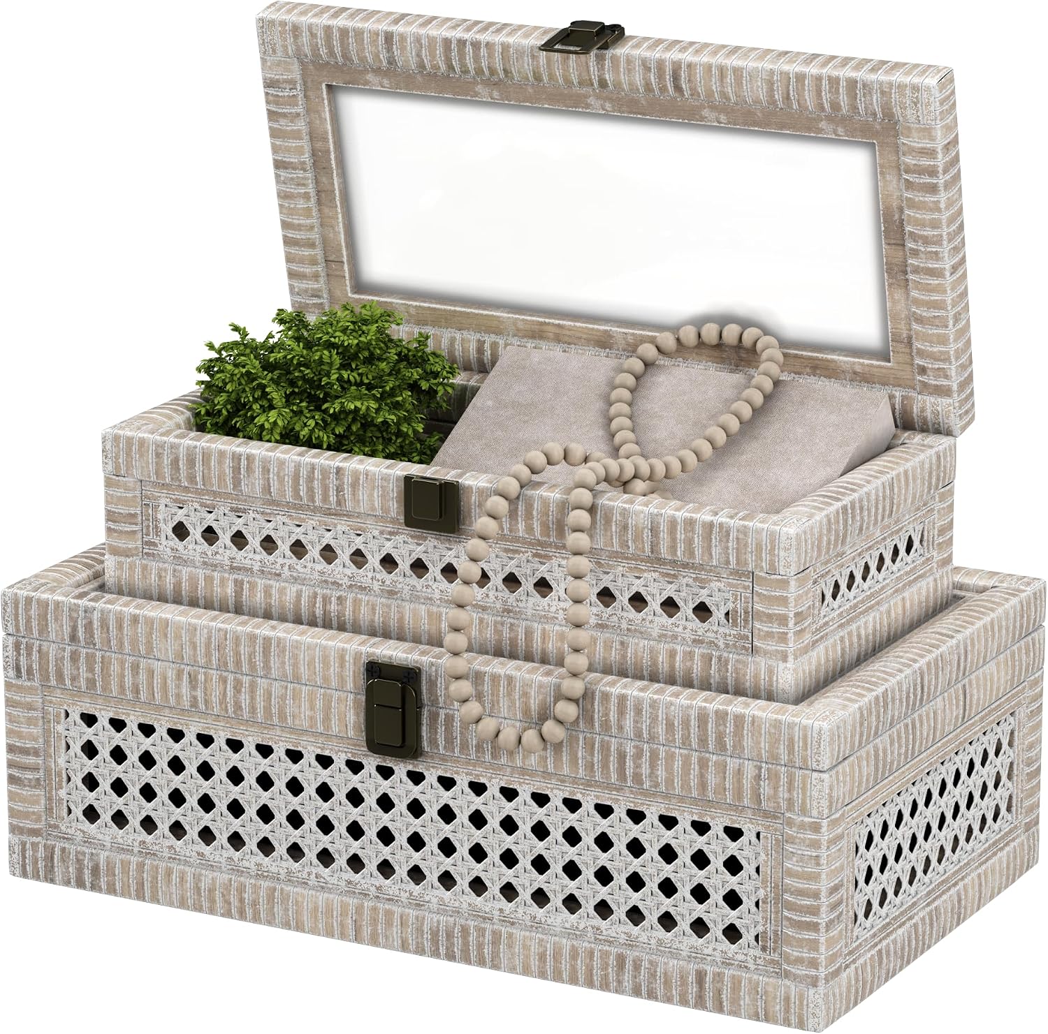 White Lidded Rattan Decorative Boxes