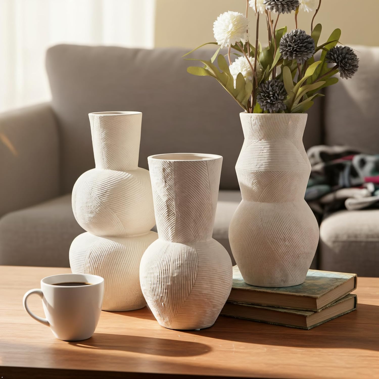 White Ceramic Vase Set of 3