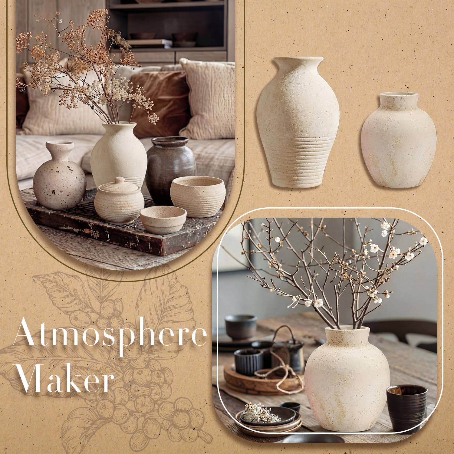 Terracotta White Rustic Vase Set of 2