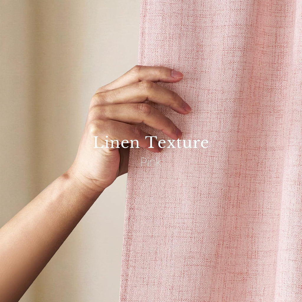 Pink Faux Linen Sheer Curtains 2 Panels