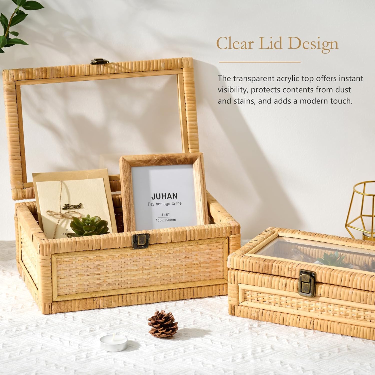 Handmade Clear Lid Rattan Storage Box